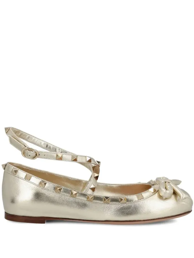 Valentino Garavani Valentino Garavani Rockstud レザーバレリーナシューズ - ゴールドの商品画像