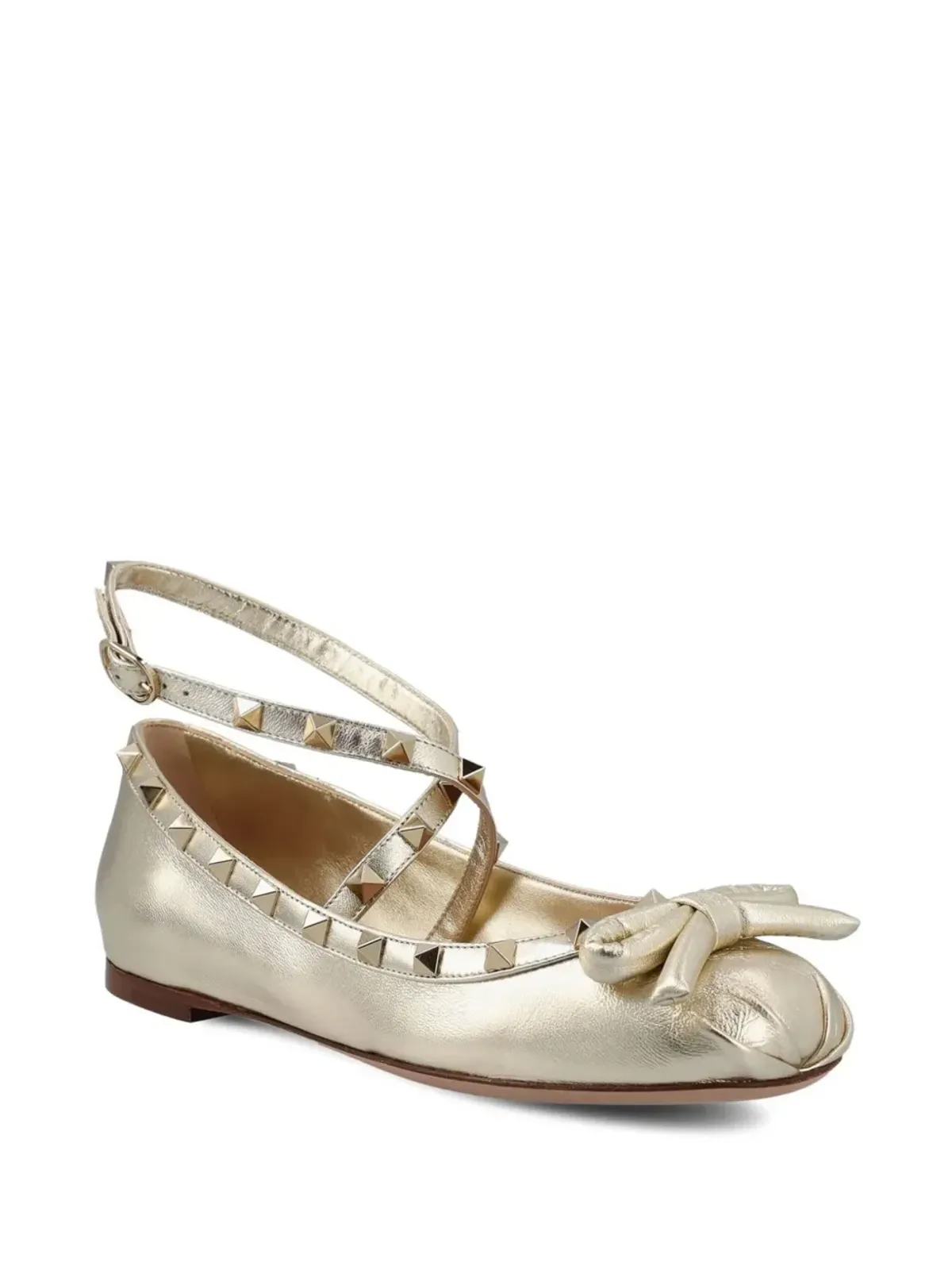 Valentino Garavani Rockstud レザーバレリーナシューズ - ゴールド - 画像2