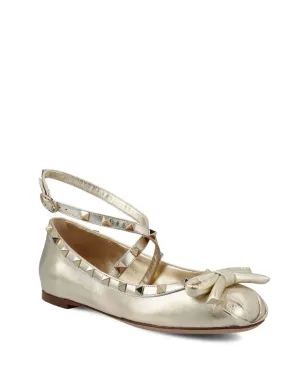 Valentino Garavani Rockstud レザーバレリーナシューズ - ゴールド - サムネイル2