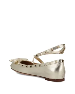 Valentino Garavani Rockstud レザーバレリーナシューズ - ゴールド - サムネイル3