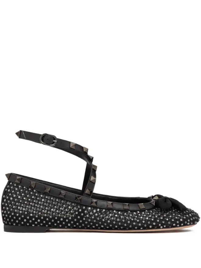 Valentino Garavani Valentino Garavani ロックスタッド メッシュ バレエフラット - ブラックの商品画像