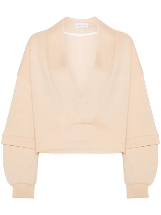 Ioana Ciolacu Ioana Ciolacu V-neck cotton-blend sweatshirt - Neutralsの商品画像