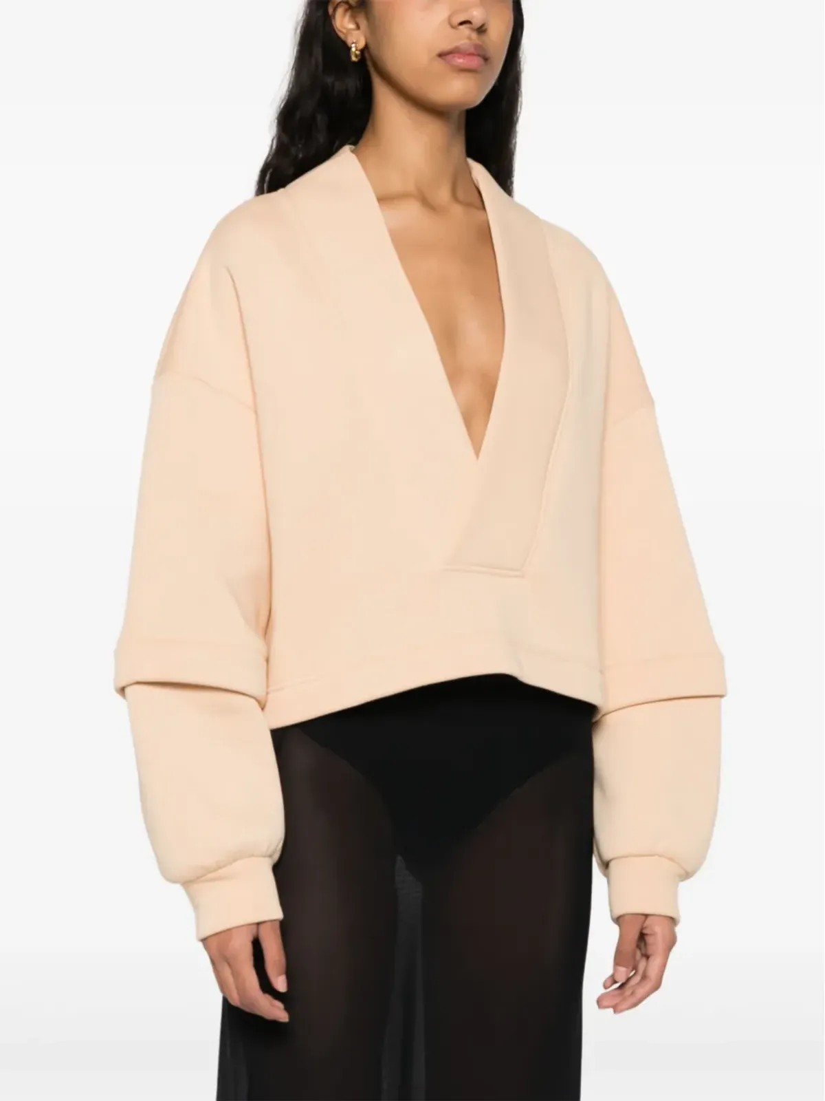 Ioana Ciolacu V-neck cotton-blend sweatshirt - Neutrals - 画像3