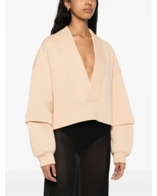 Ioana Ciolacu V-neck cotton-blend sweatshirt - Neutrals - サムネイル3