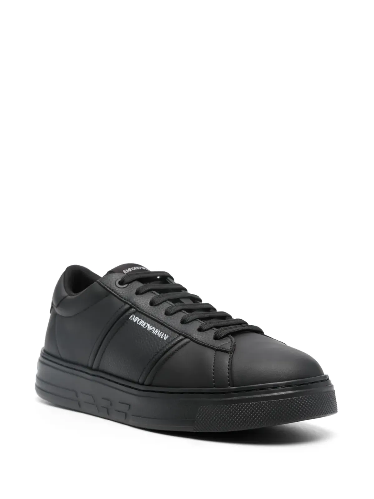 Emporio Armani ロゴプリント レザー スニーカー - ブラック - 画像2