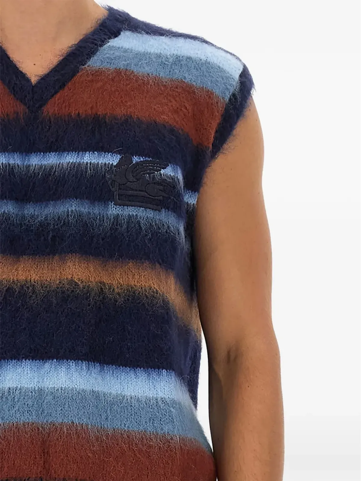 ETRO ストライプ柄 Vネック ベスト ブルー - 画像2