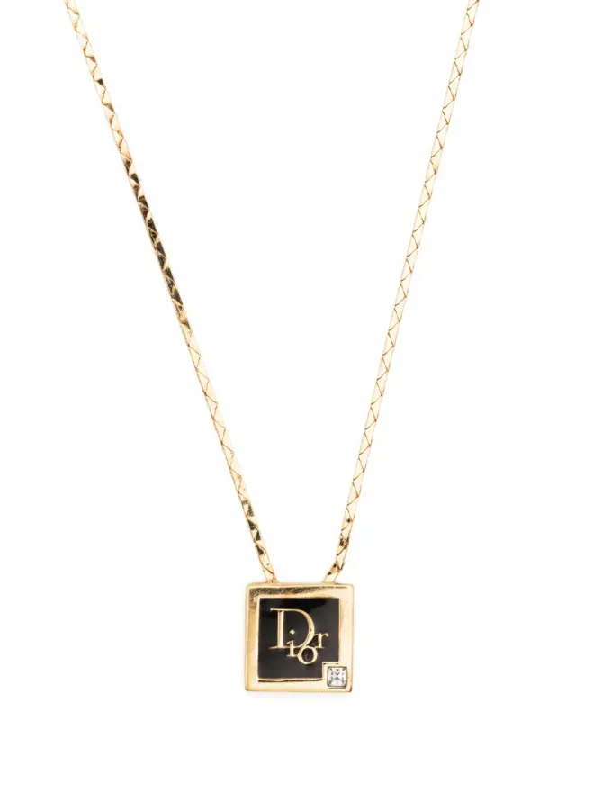 Christian Dior Pre-Owned Christian Dior ビンテージ 1980年代 ロゴ入りペンダントチェーンネックレス - ゴールドの商品画像