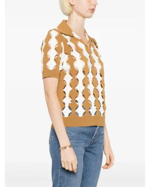 Tory Burch カットアウトポロカラーTシャツ - ブラウン - サムネイル3