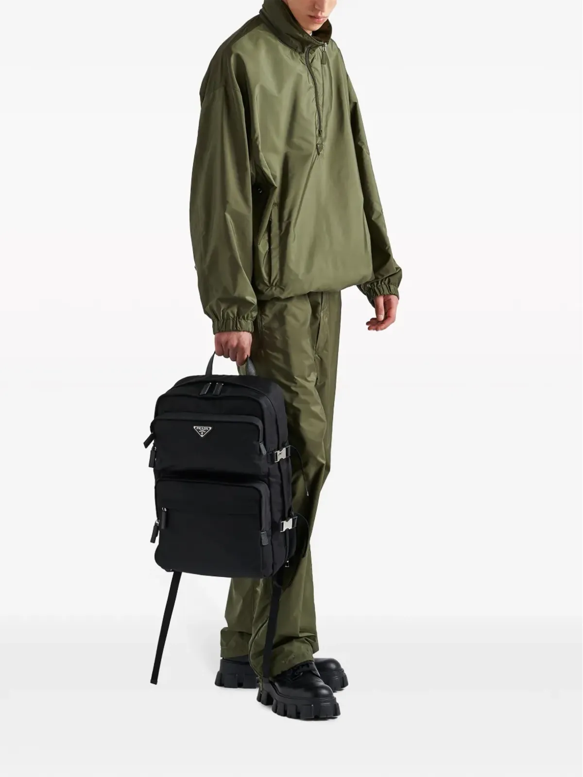 Prada Re-Nylonとサフィアーノレザーのバックパック - ブラック - 画像2