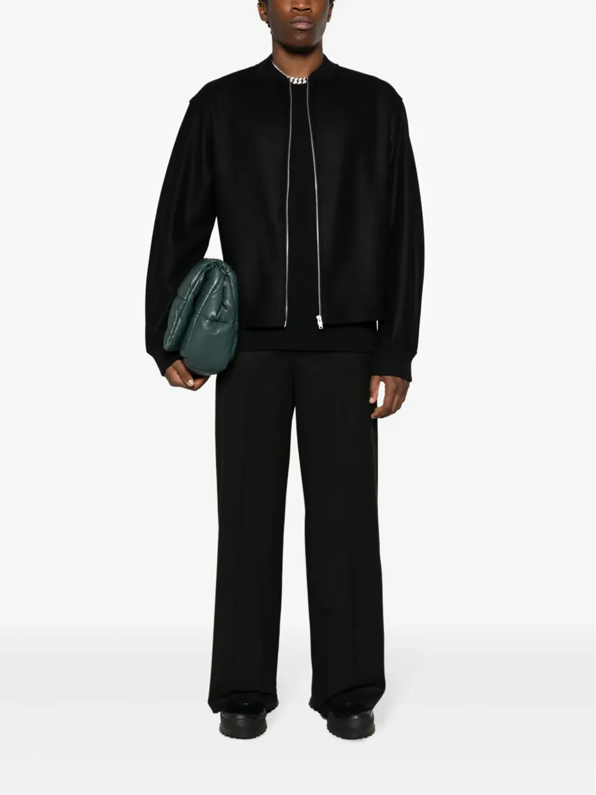 Jil Sander バンドカラー ウール ボンバージャケット - ブラック - 画像2