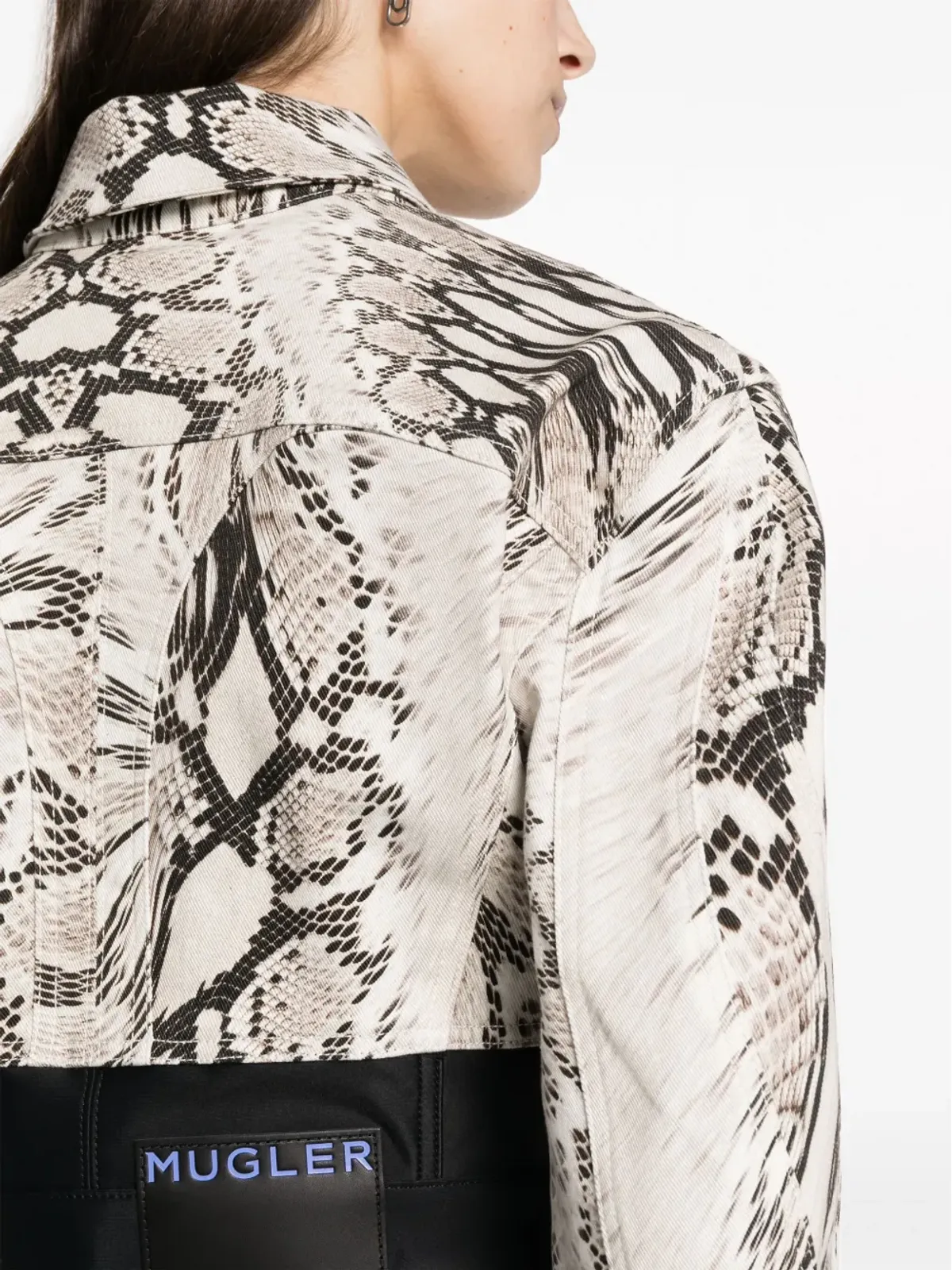 Mugler スネーク柄クロップドパネルデニムジャケット - 画像5