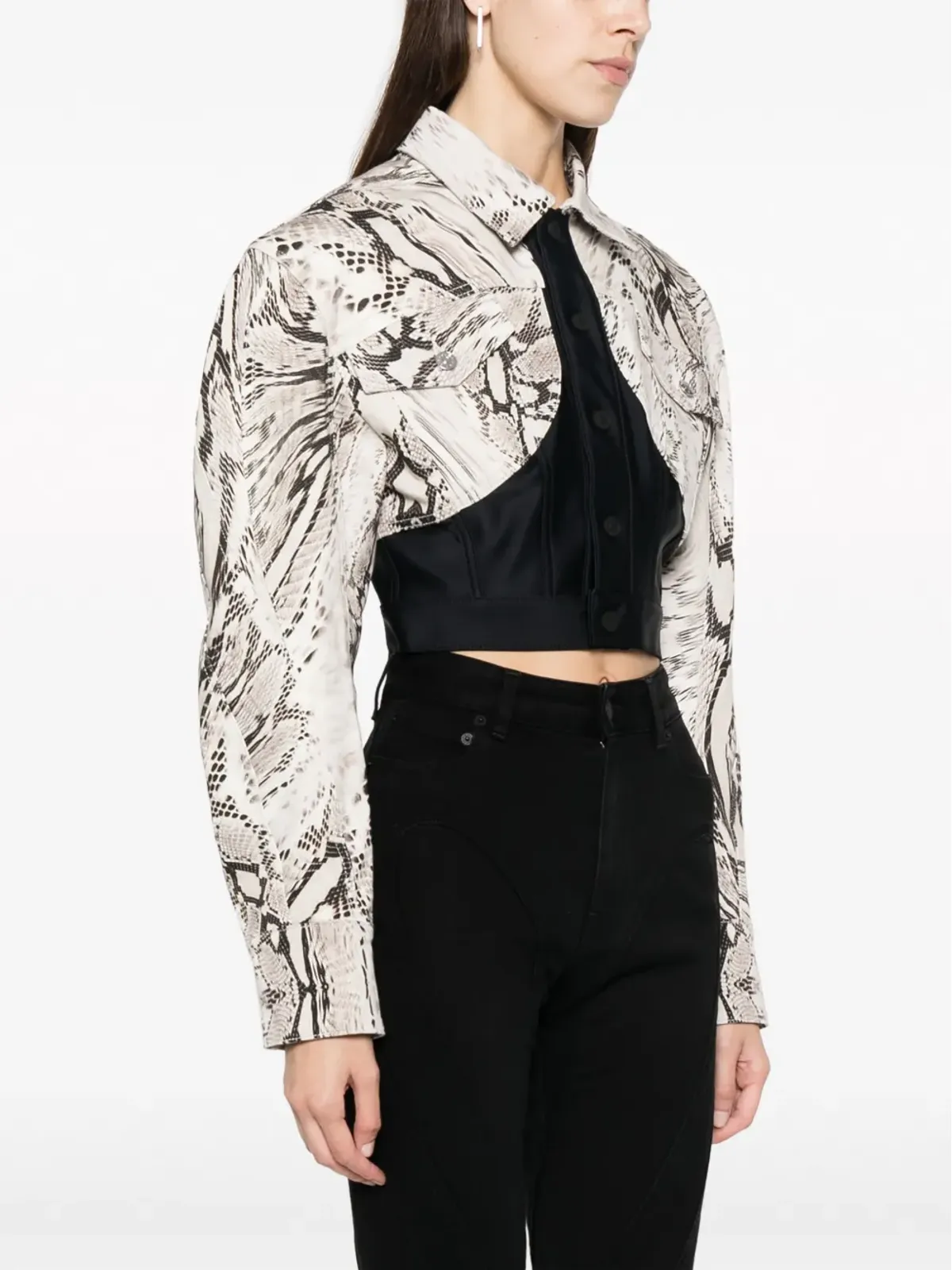 Mugler スネーク柄クロップドパネルデニムジャケット - 画像3