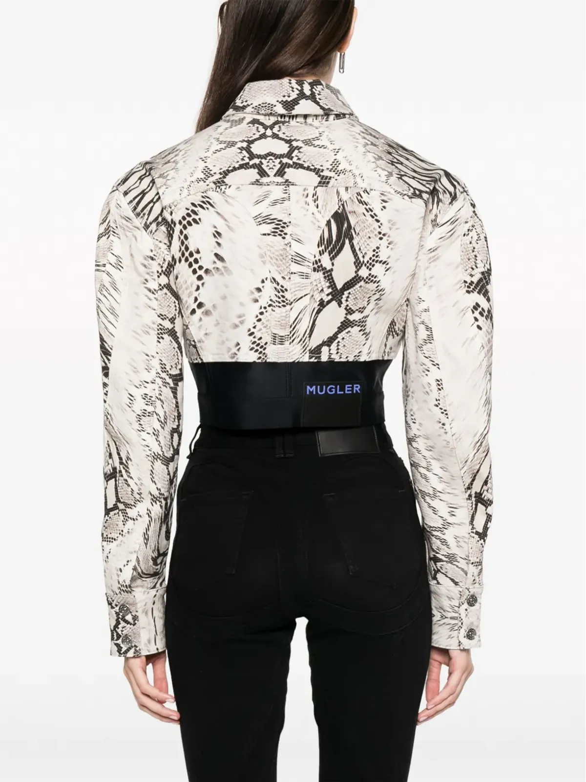 Mugler スネーク柄クロップドパネルデニムジャケット - 画像4