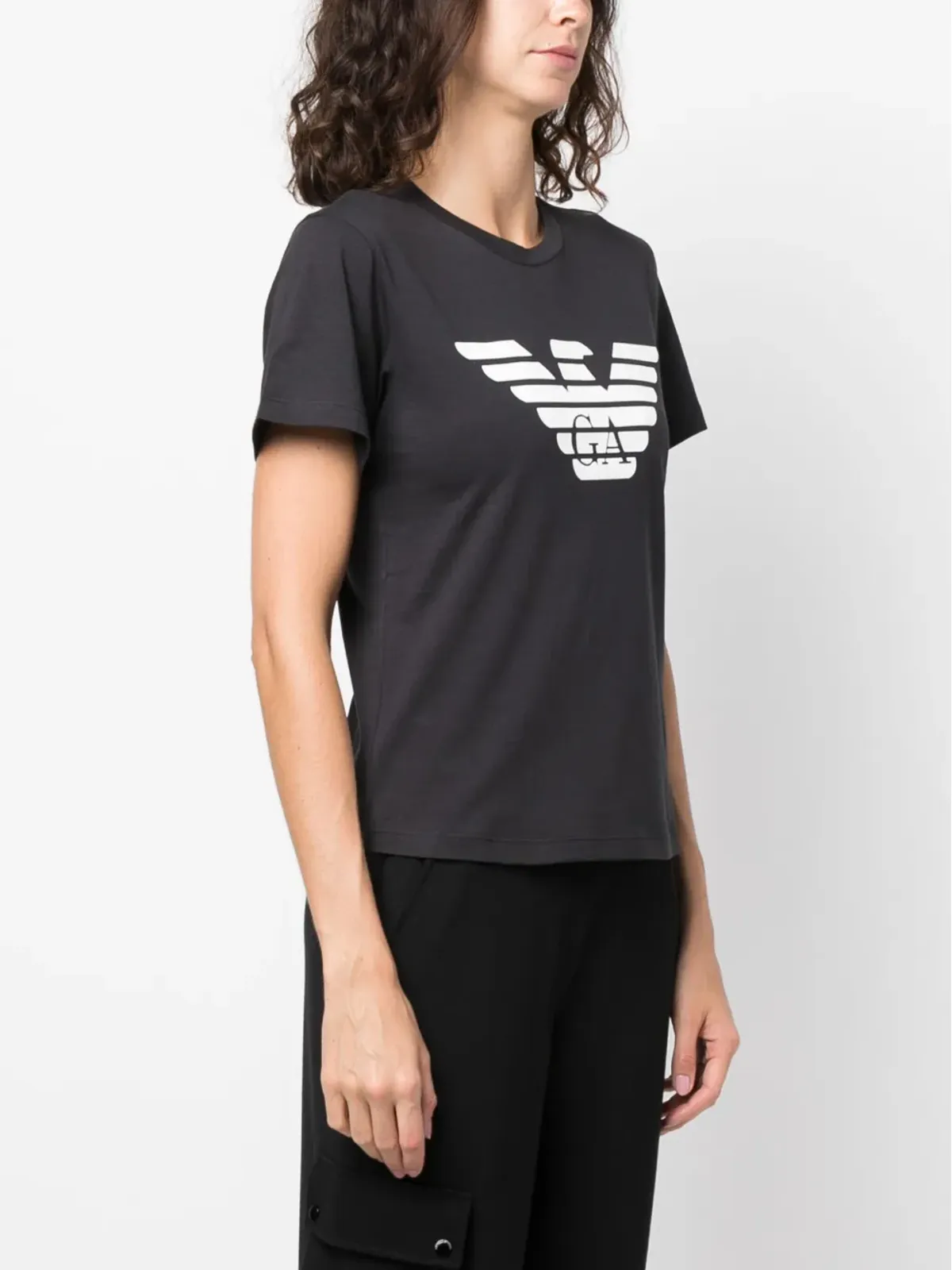 Emporio Armani ロゴプリント コットンTシャツ ブルー - 画像3