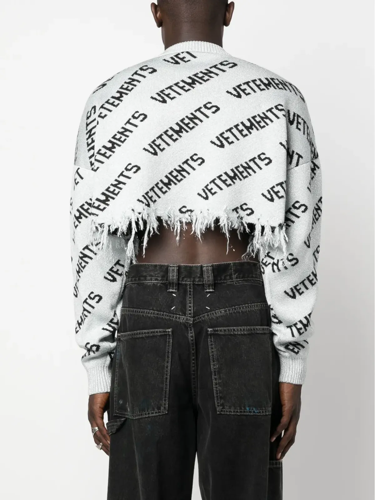 VETEMENTS フレイドヘム インターシャニット ジャンパー - Silver - 画像5