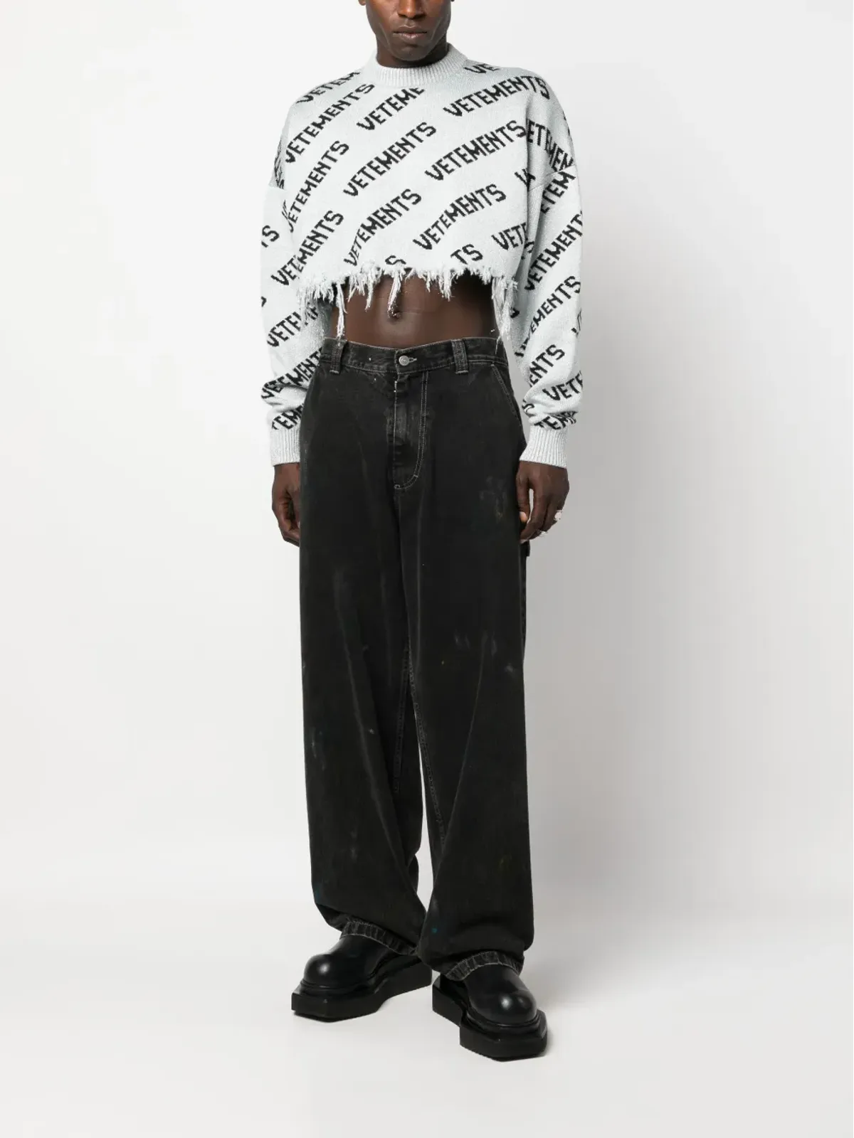 VETEMENTS フレイドヘム インターシャニット ジャンパー - Silver - 画像2