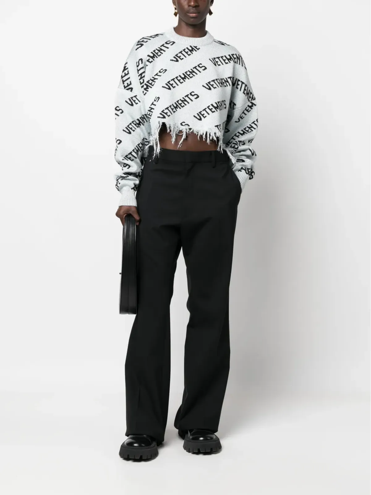 VETEMENTS フレイドヘム インターシャニット ジャンパー - Silver - 画像3