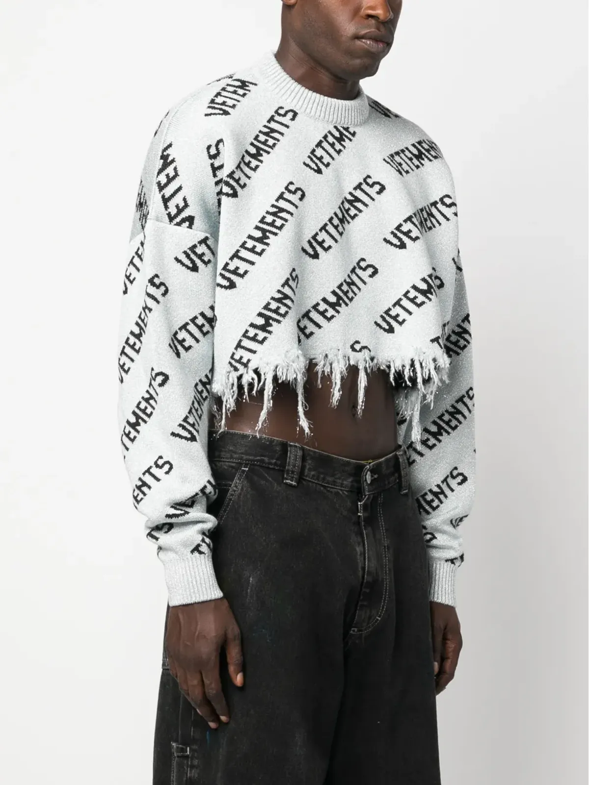 VETEMENTS フレイドヘム インターシャニット ジャンパー - Silver - 画像4