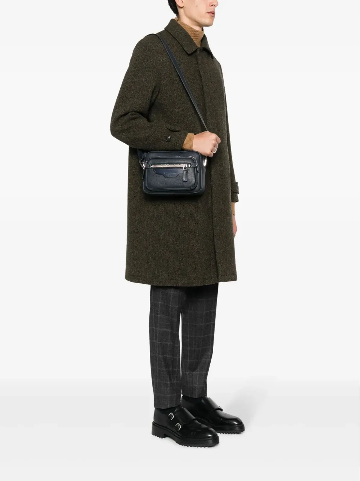 Santoni タンブルレザー ショルダーバッグ - 画像2