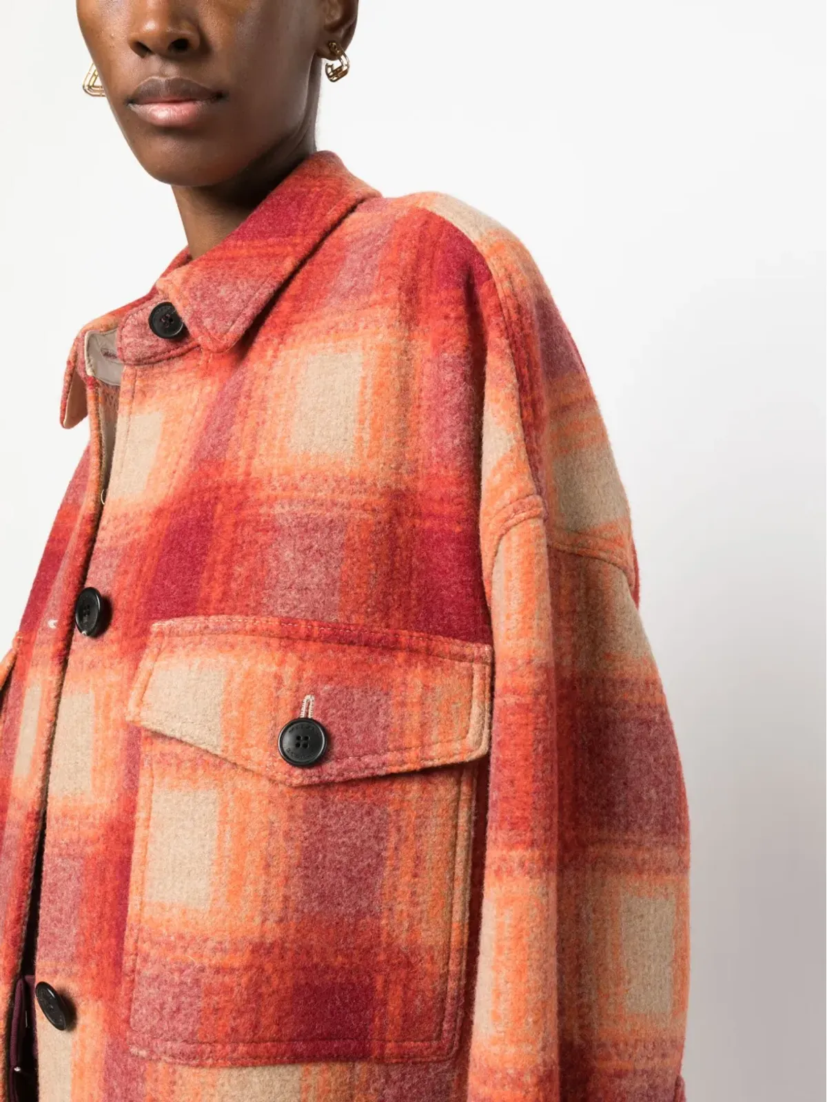 MARANT ÉTOILE チェック柄フランネル ミディコート - オレンジ - 画像5