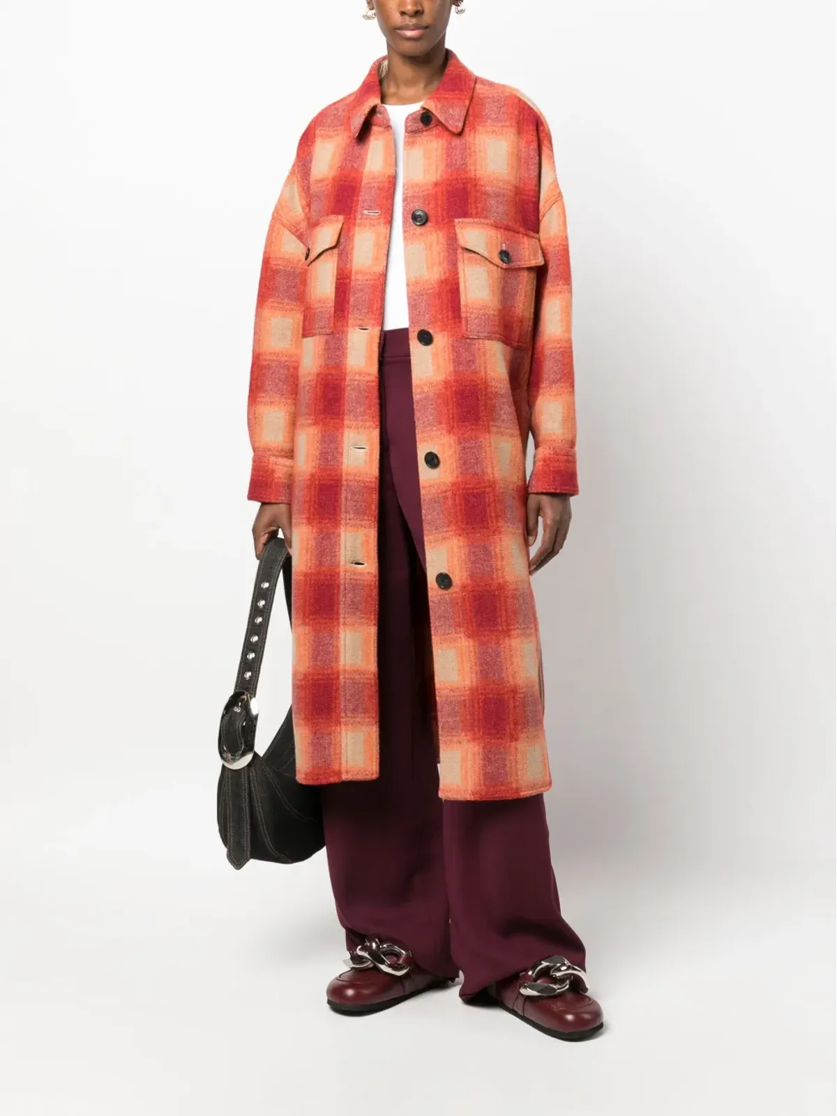 MARANT ÉTOILE チェック柄フランネル ミディコート - オレンジ - 画像2