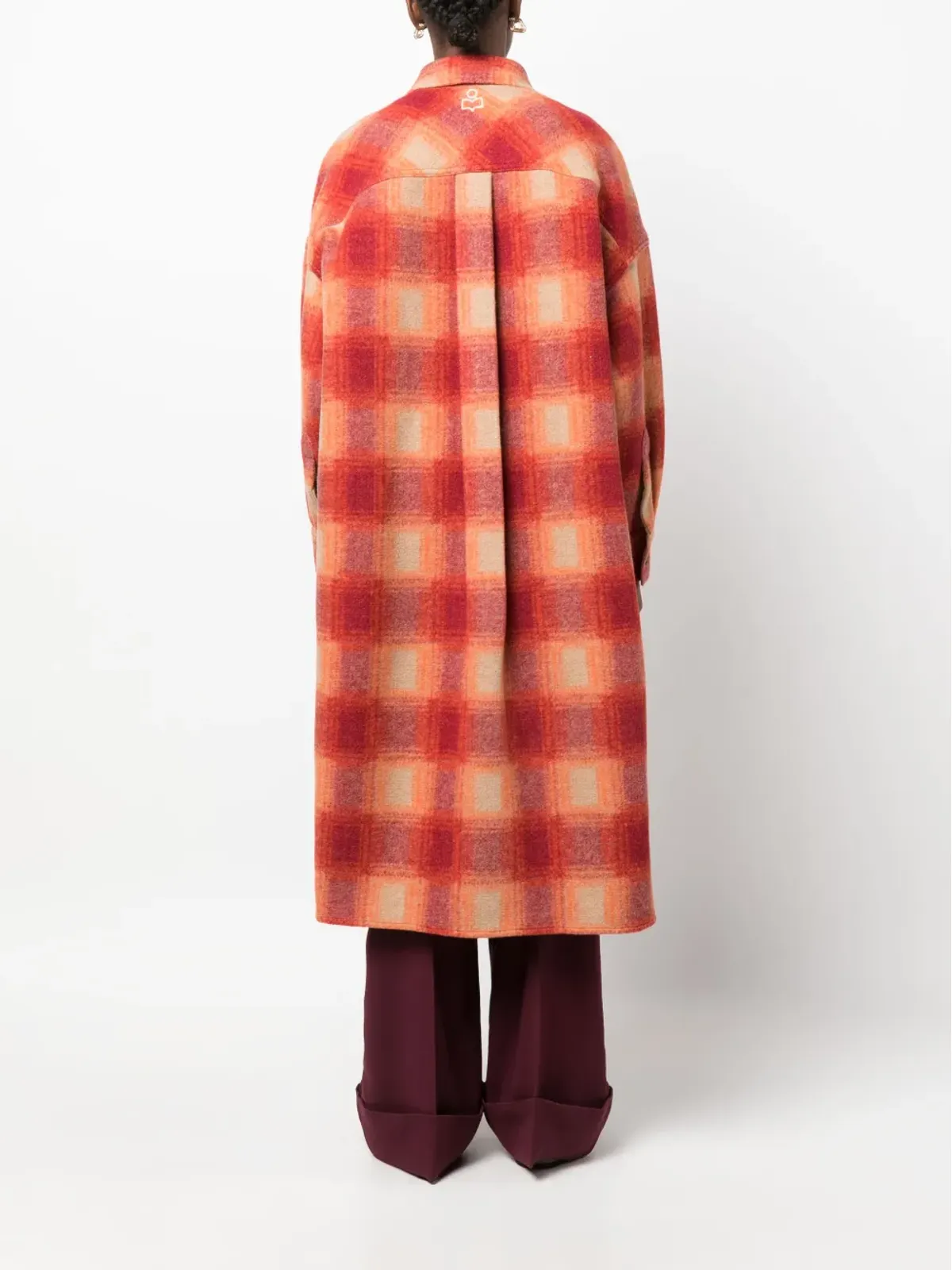 MARANT ÉTOILE チェック柄フランネル ミディコート - オレンジ - 画像4