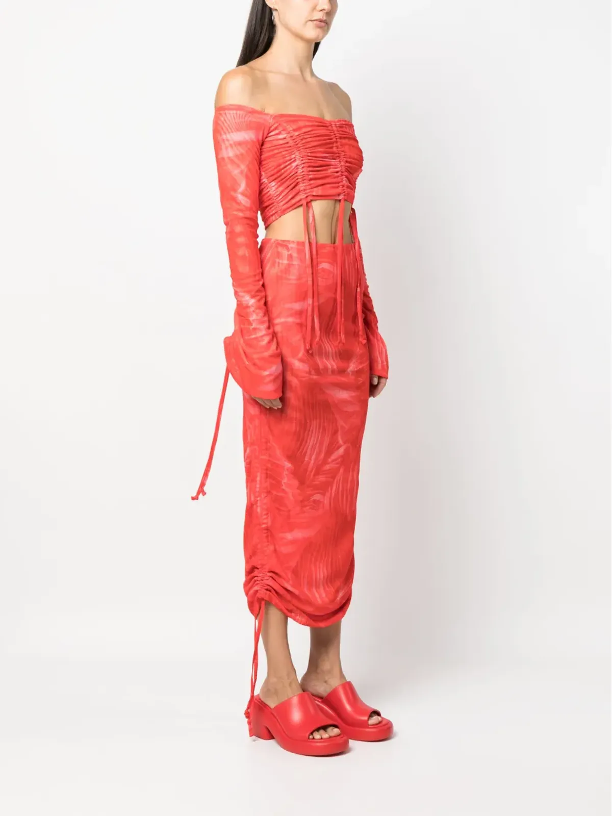 CANNARI CONCEPT プリーツ加工クロップトップ - Red - 画像3