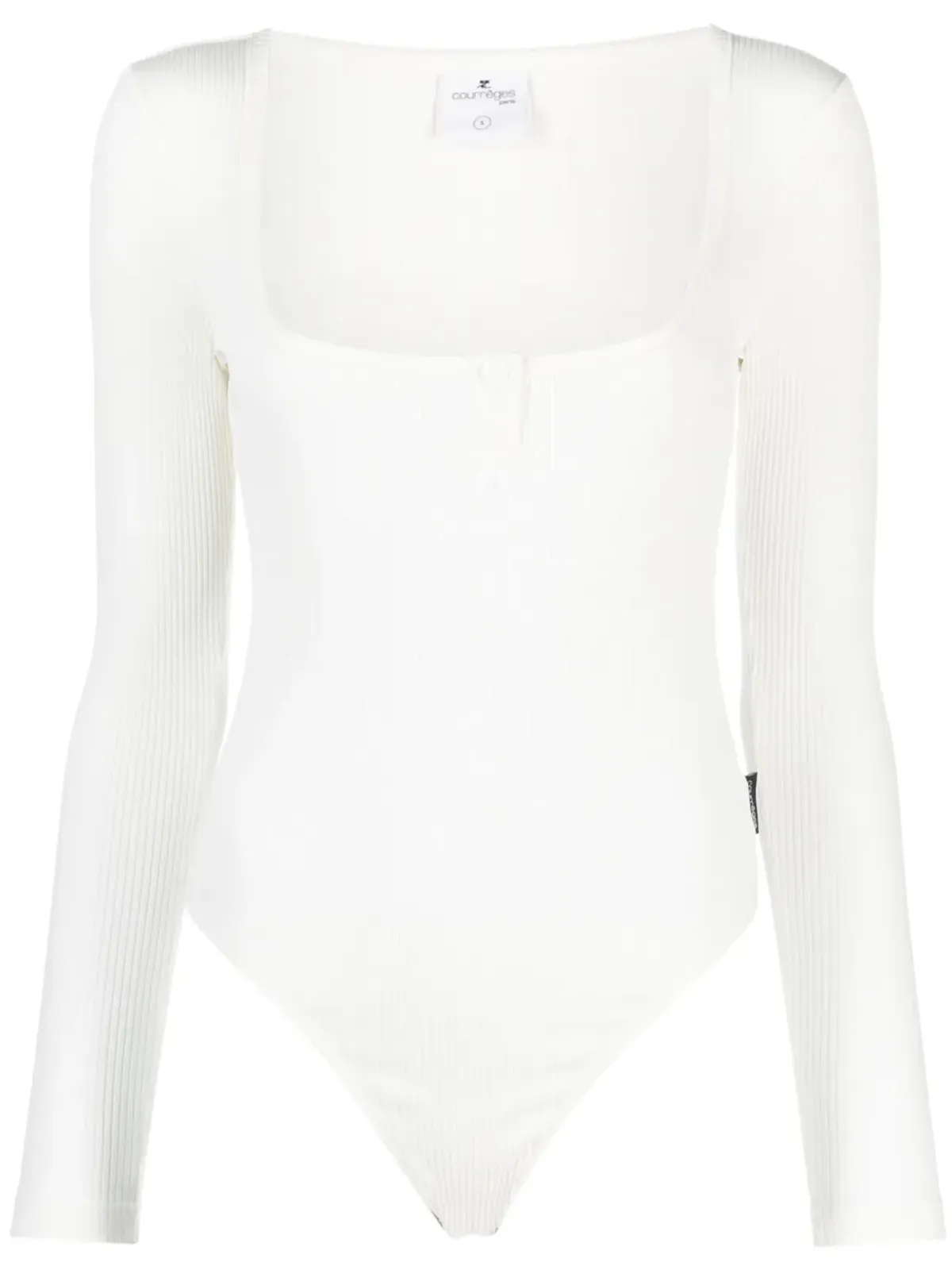 Courrèges ロゴパッチ付きリブコットンボディスーツ - 画像1