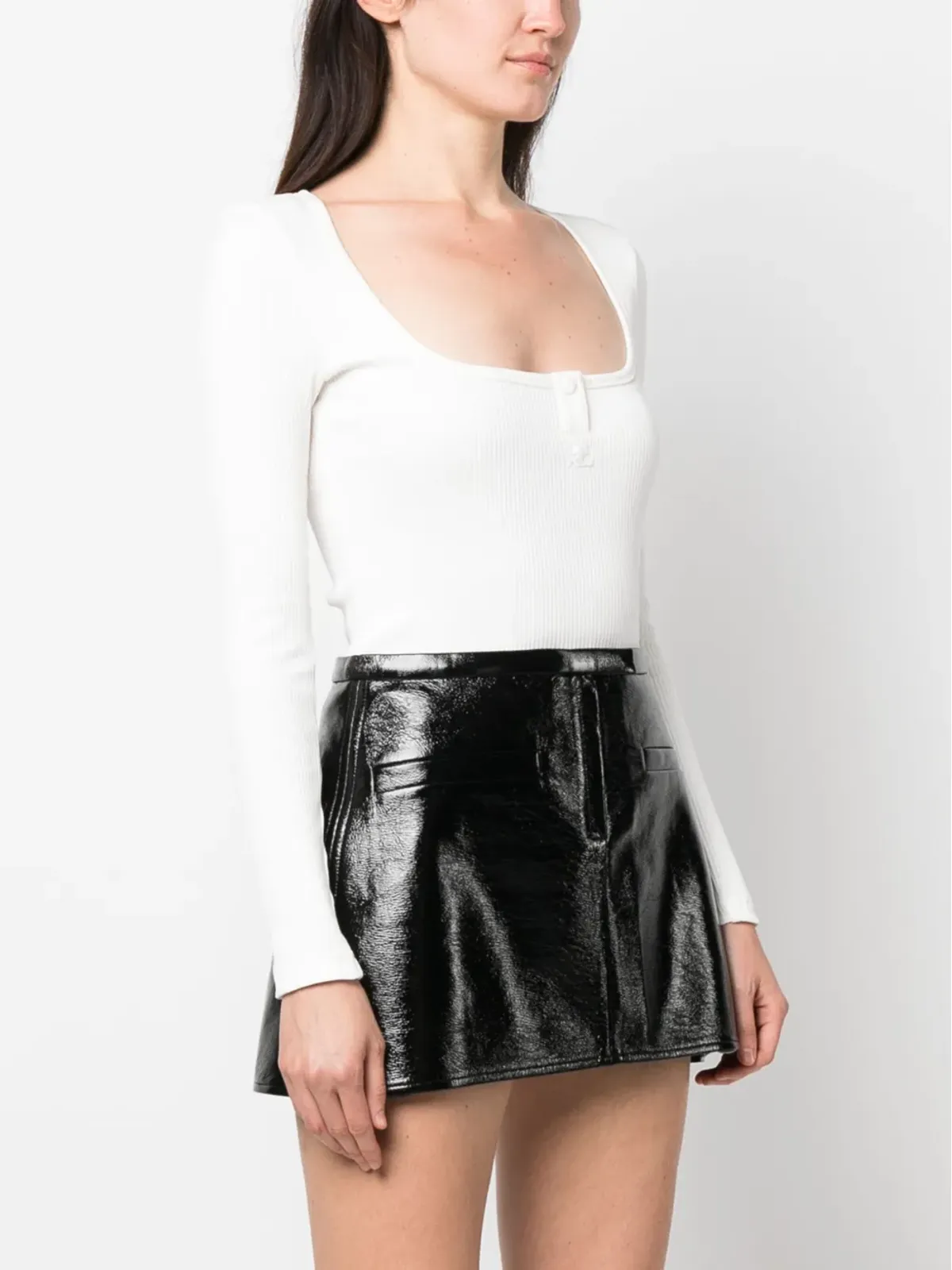 Courrèges ロゴパッチ付きリブコットンボディスーツ - 画像3
