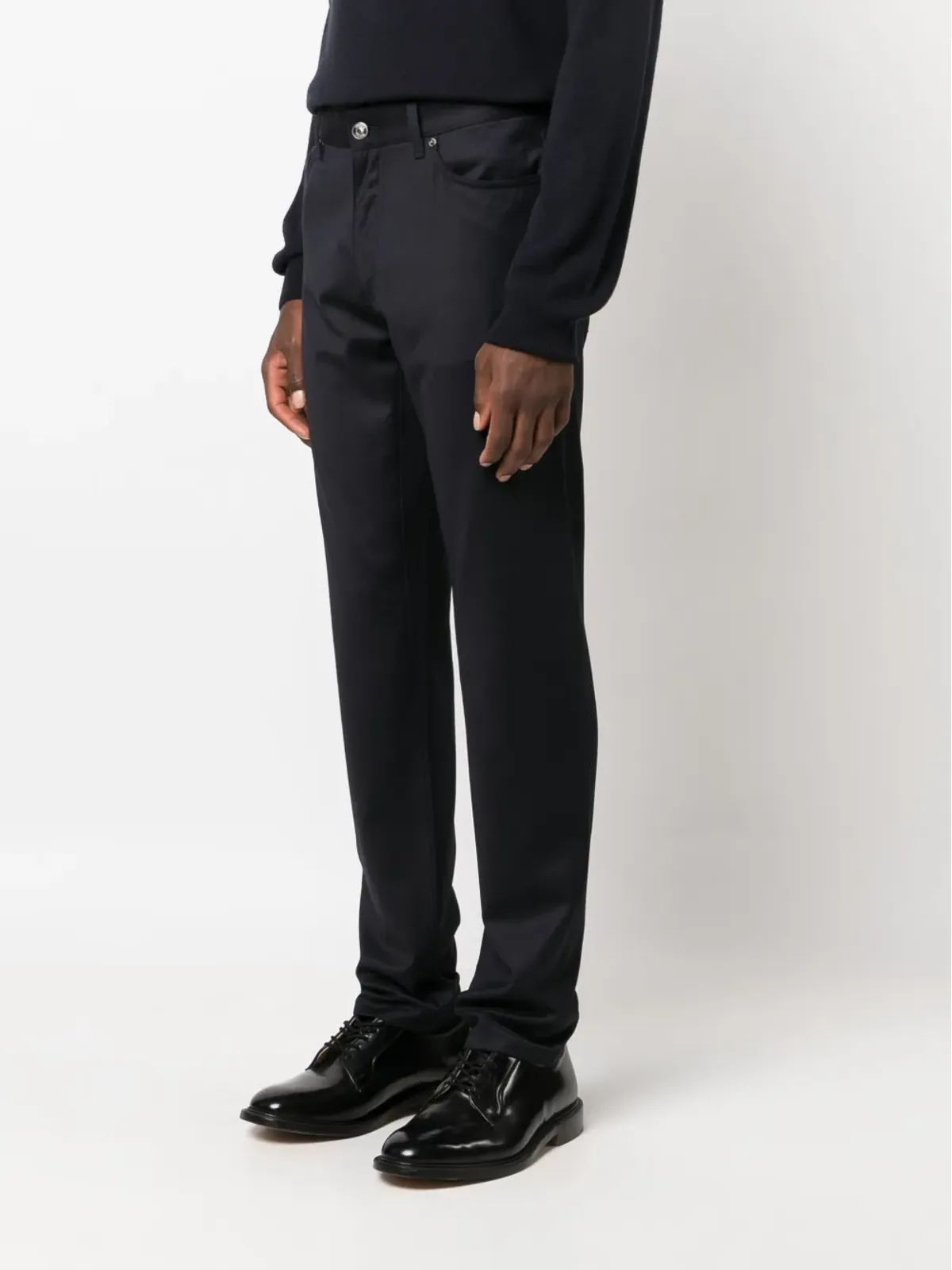 Zegna ロゴパッチ ウール スリムフィット パンツ ブルー - 画像3