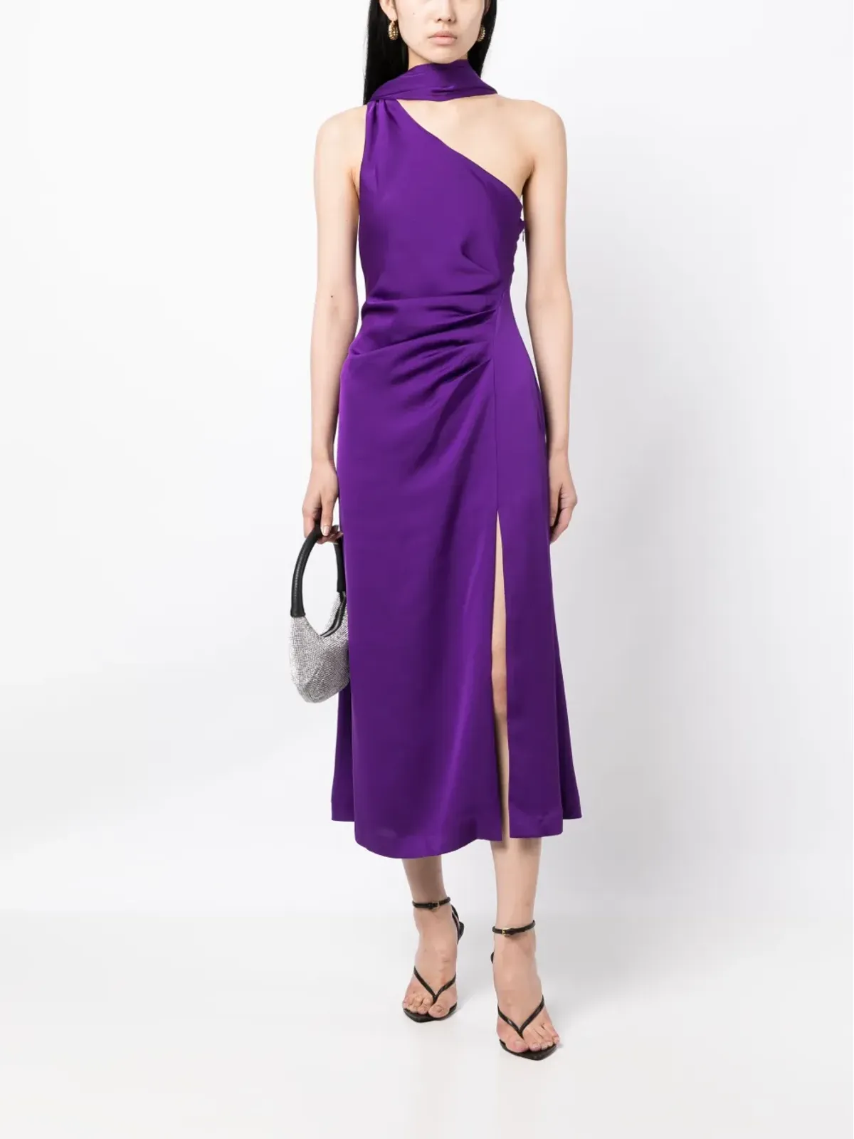 MISHA Estra satin-finish scarf-detail dress - Purple - 画像2
