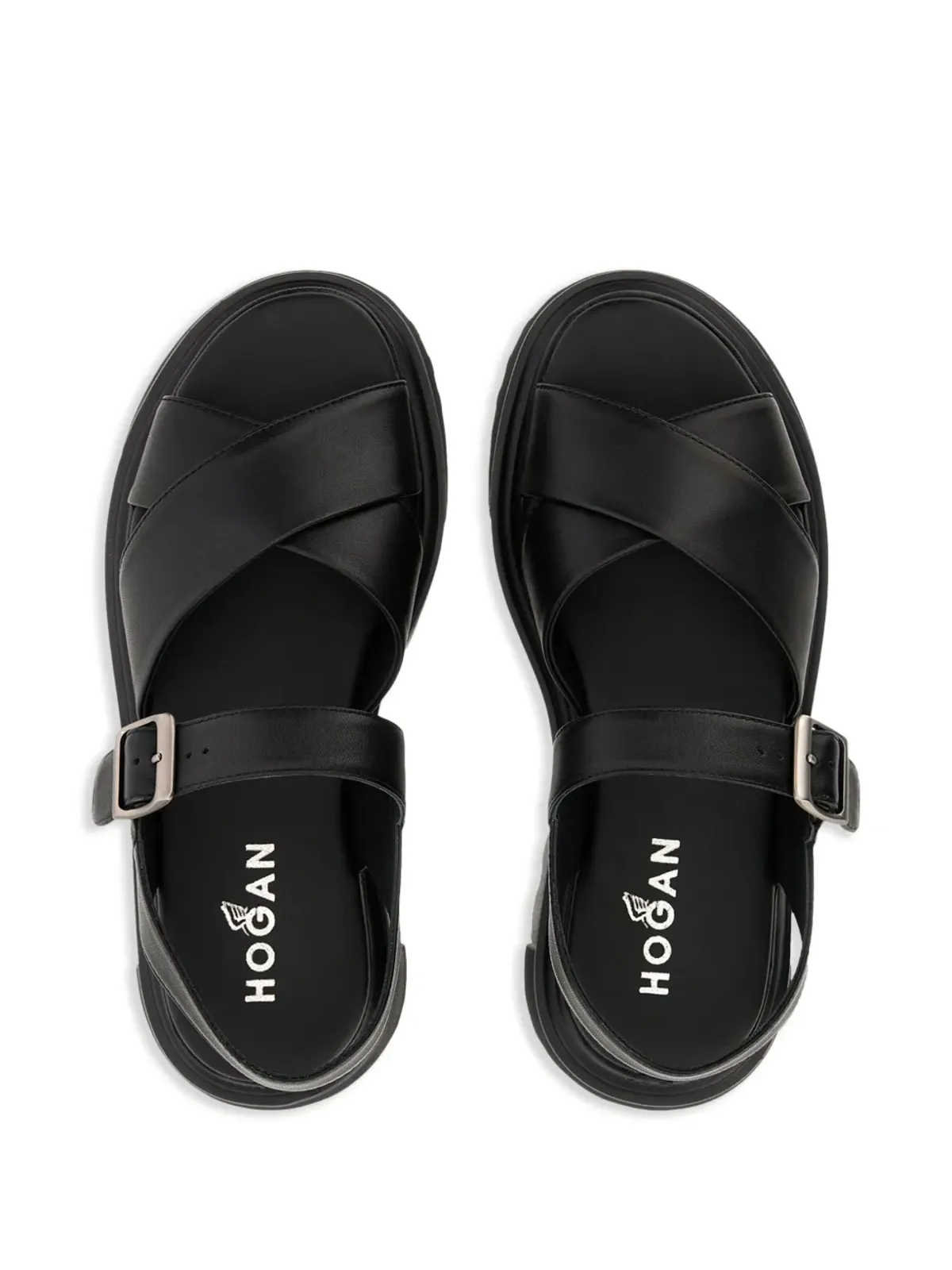 Hogan クロスオーバーストラップ フラットサンダル ブラック - 画像4