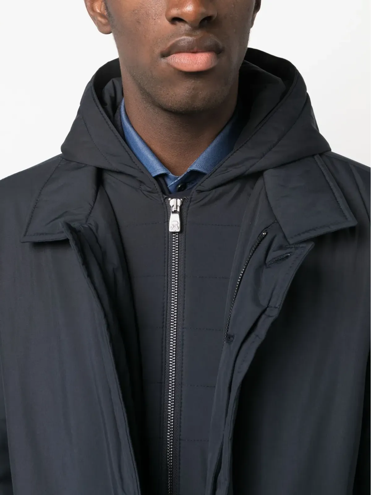 Corneliani スプレッドカラーのパッド入りフード付きジャケット - 画像5