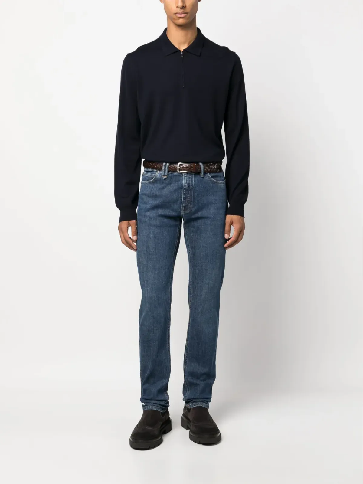 Corneliani ジップアップ ヴァージンウール ポロシャツ - 画像2