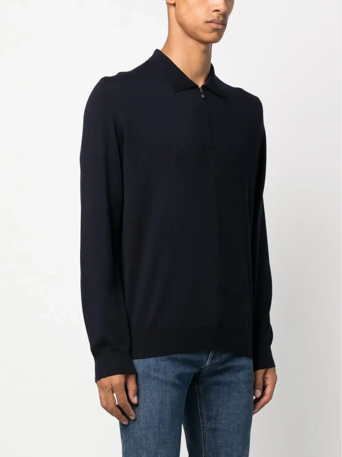 Corneliani ジップアップ ヴァージンウール ポロシャツ - 画像3