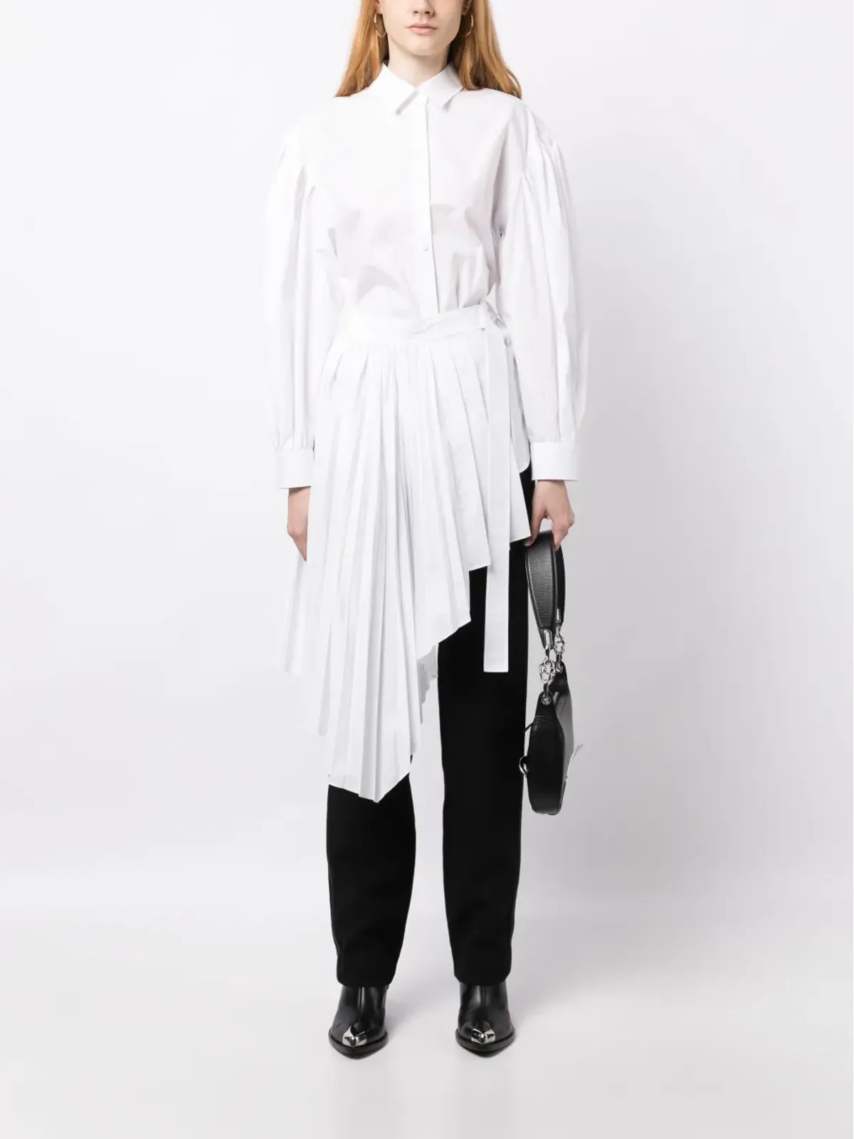 Juun.J アシンメトリックプリーツミニシャツドレス - White - 画像2