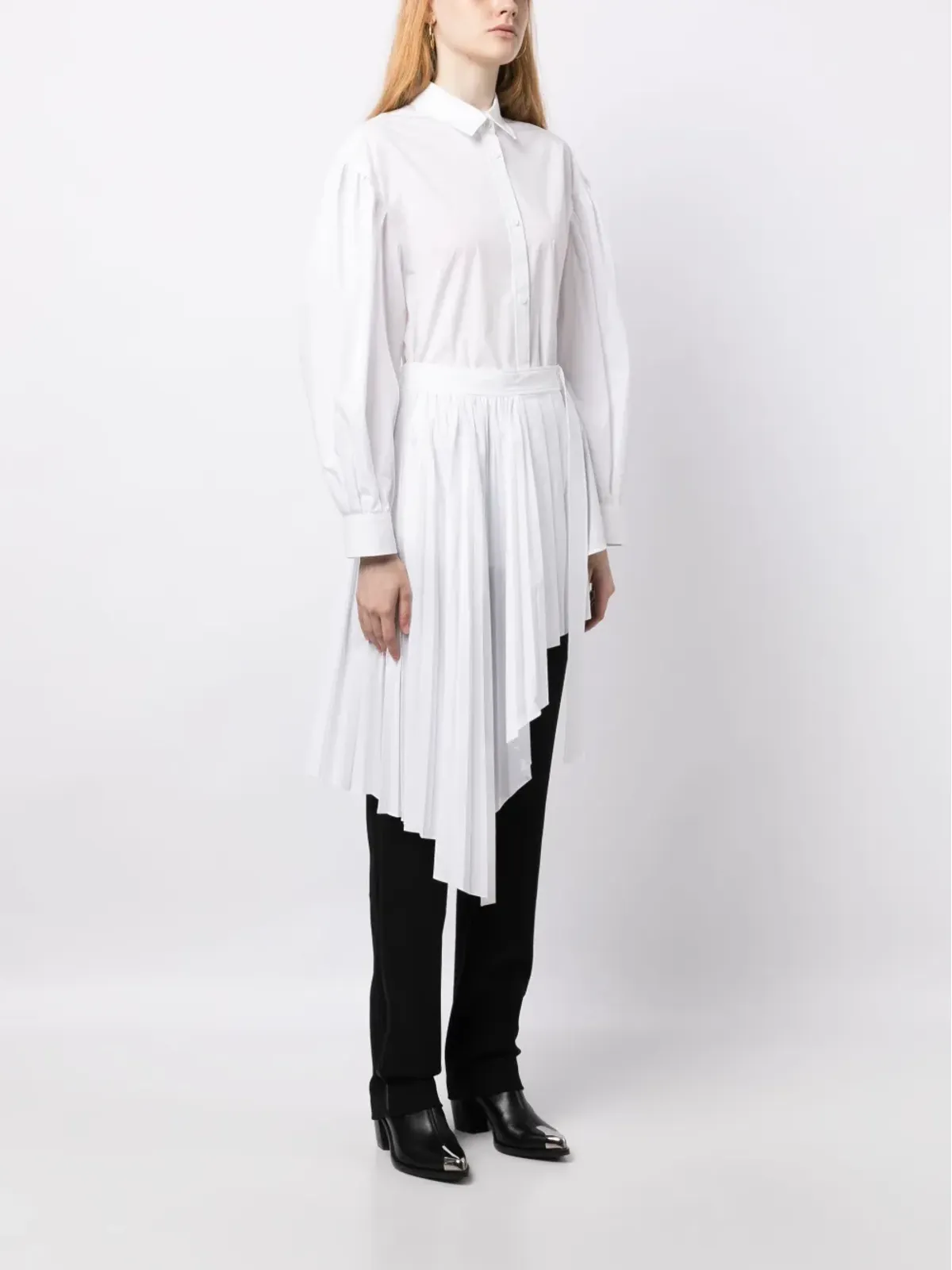 Juun.J アシンメトリックプリーツミニシャツドレス - White - 画像3