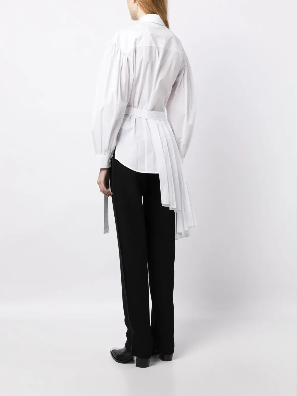 Juun.J アシンメトリックプリーツミニシャツドレス - White - 画像4
