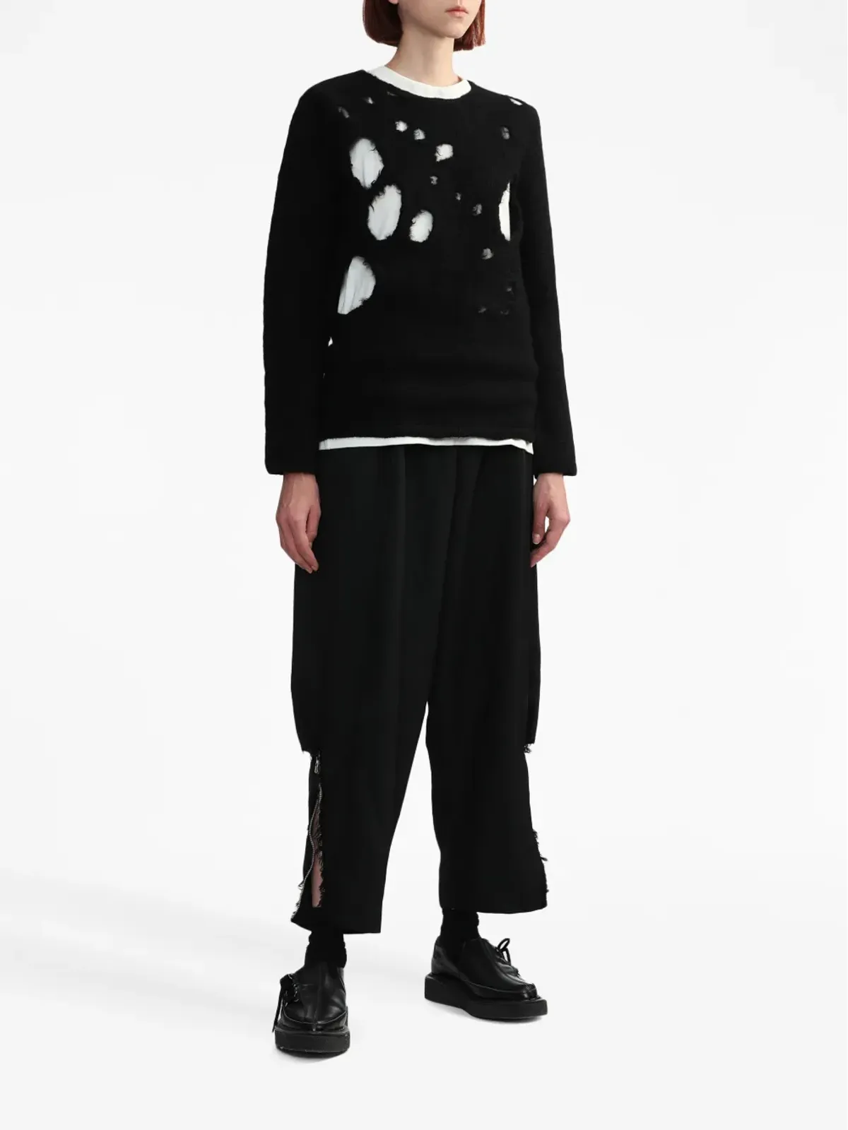 Black Comme Des Garçons ダメージ加工ウールジャンパー - 画像3