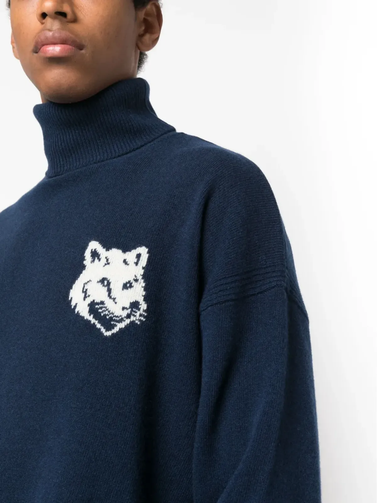 Maison Kitsuné インターシャ編みのフォックスヘッド ウールジャンパー - 画像5