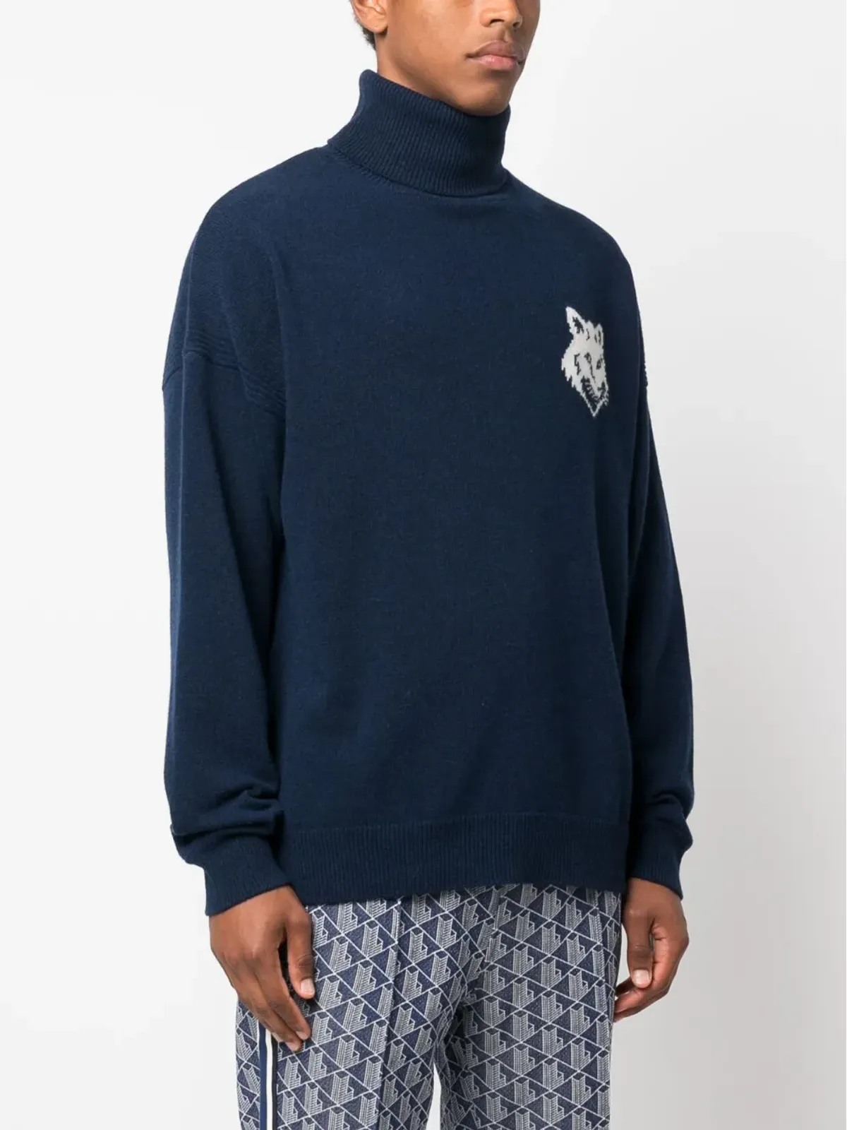 Maison Kitsuné インターシャ編みのフォックスヘッド ウールジャンパー - 画像3
