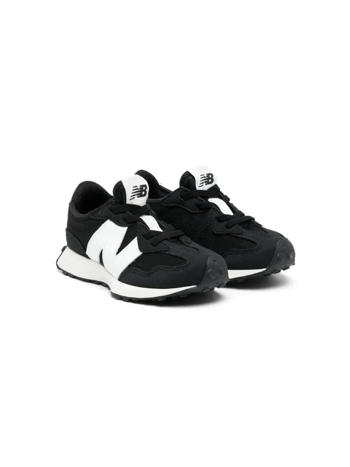 New Balance Kids 327 ロゴパッチ パネルデザインスニーカー - ブラック - 画像1