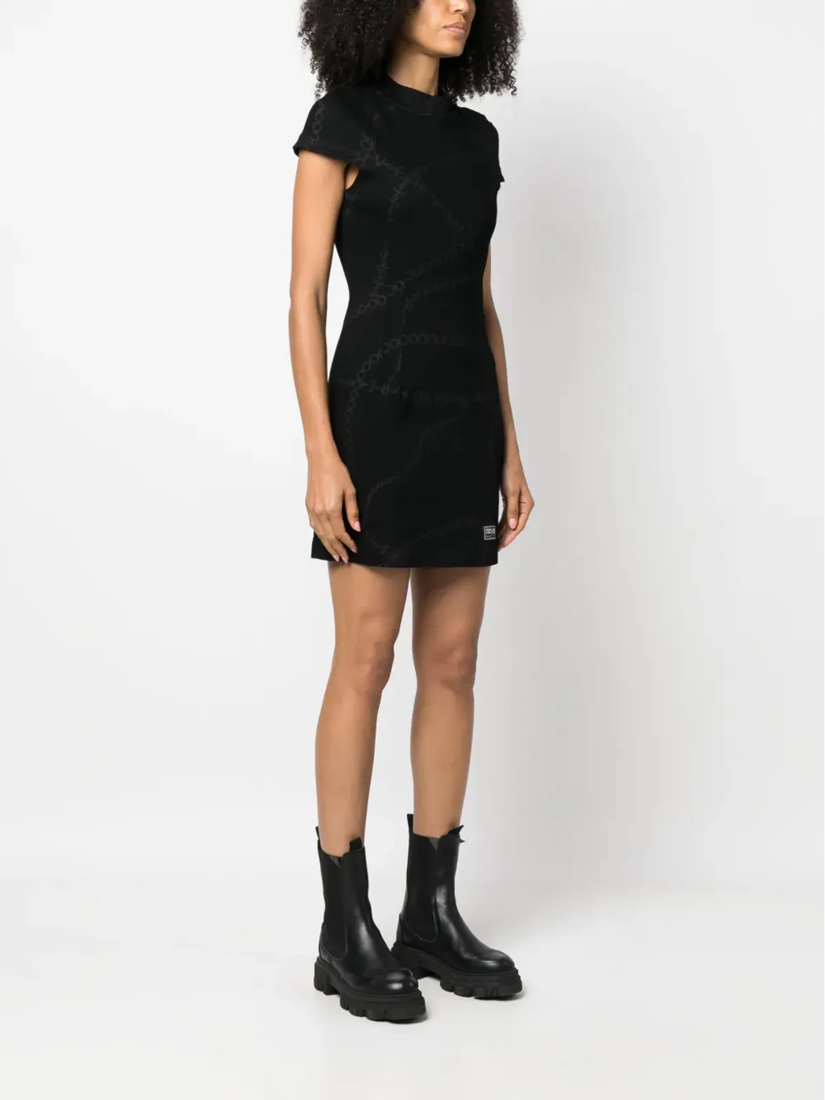 Versace Jeans Couture ロゴプリント半袖ドレス - ブラック - 画像3