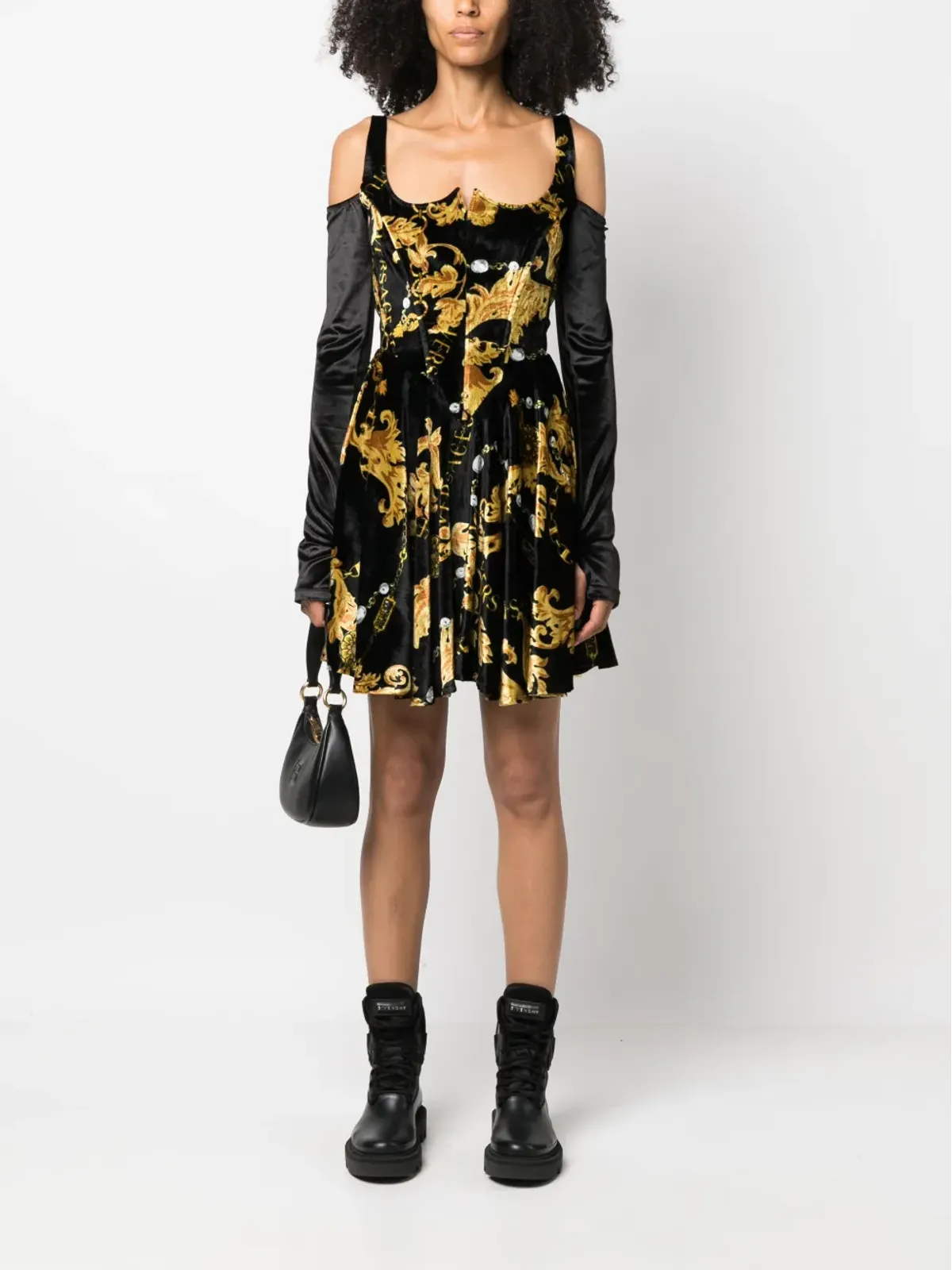 Versace Jeans Couture チェーンコートゥール長袖コルセットドレス - ブラック - 画像2