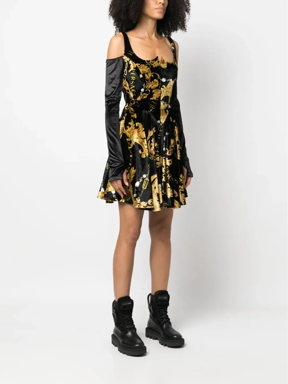 Versace Jeans Couture チェーンコートゥール長袖コルセットドレス - ブラック - 画像3