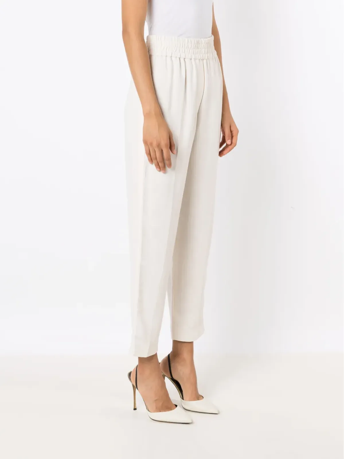 Brunello Cucinelli ハイウェストリネンパンツ - White - 画像3