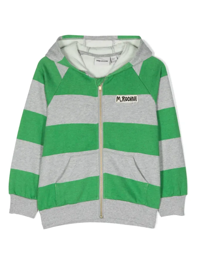Mini Rodini Mini Rodini ストライプ コットン ジップアップ フーディ - グリーンの商品画像
