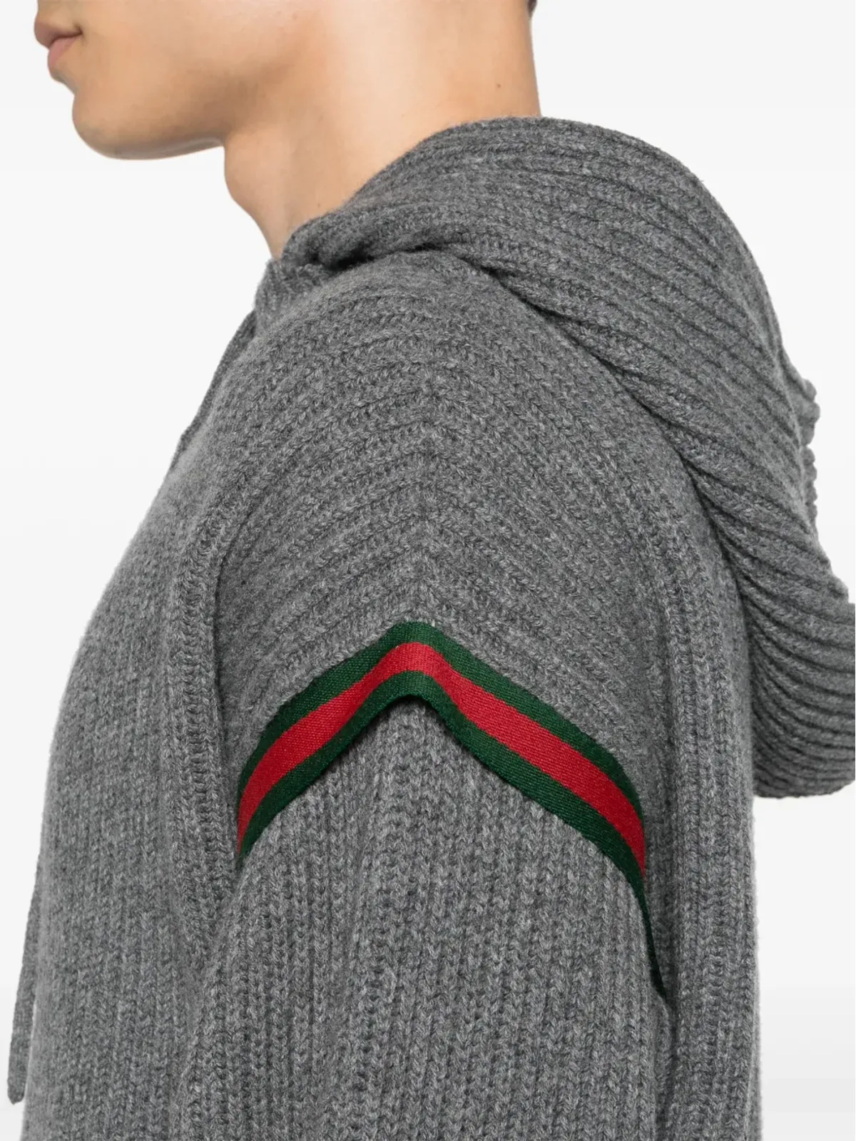 Gucci ウェブストライプリブ編みフーディ - 画像5