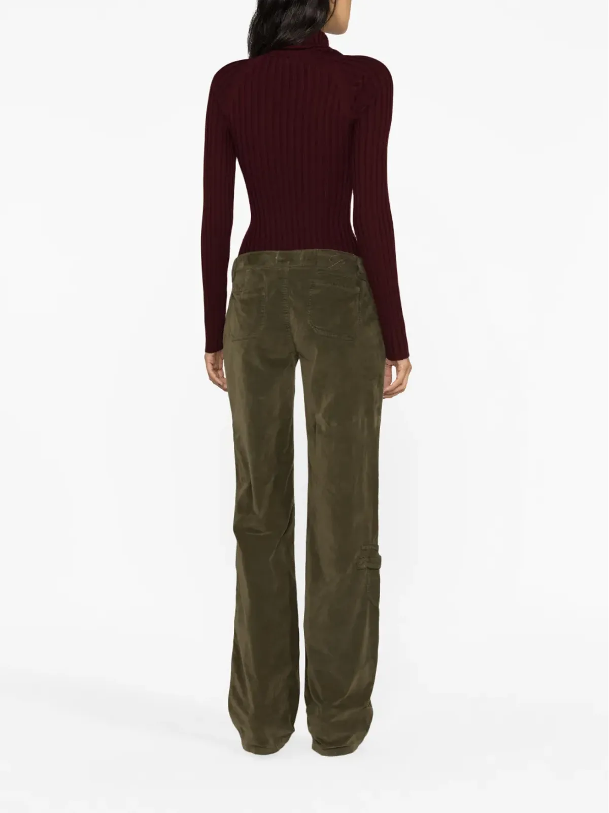 Blumarine ベルベットフレアカーゴパンツ グリーン - 画像4