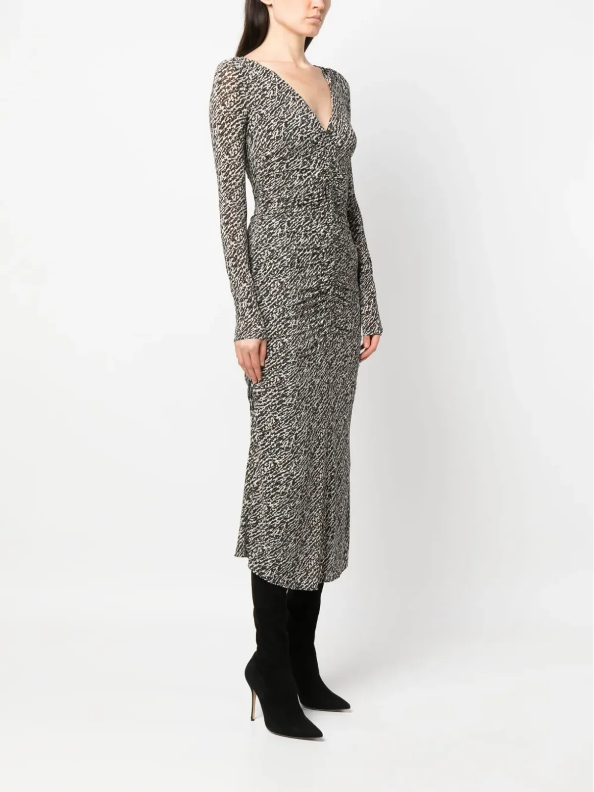 ISABEL MARANT Laly abstract-pattern midi dress - Black - 画像3